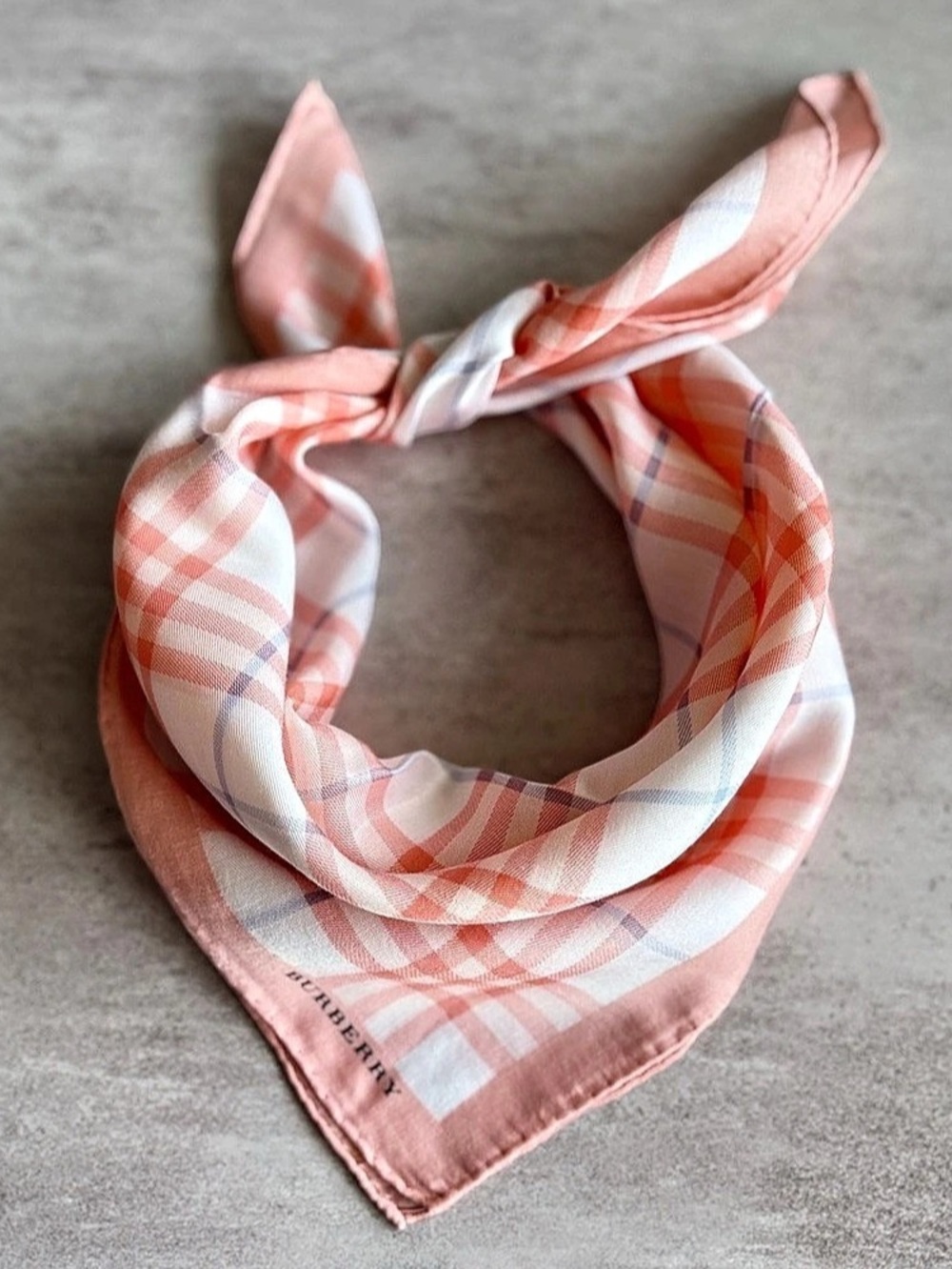 Burberry Check Silk cotton Pocket Square Scarf Plaid Pink & White